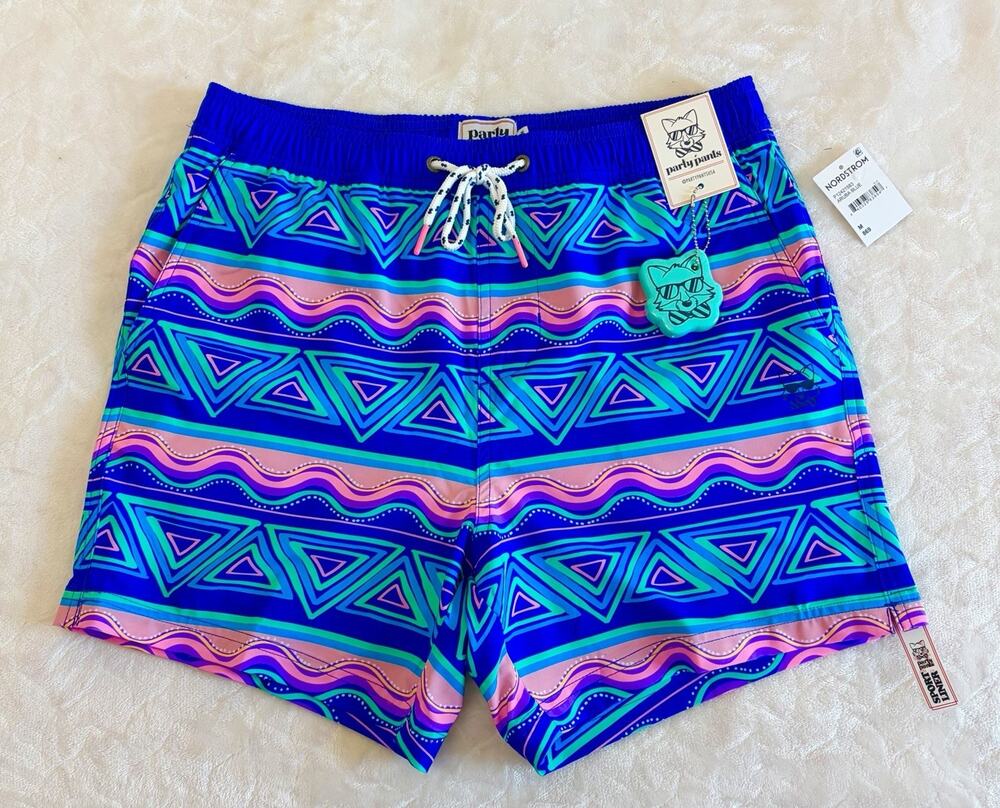 NWT Party Pants Mens Size M Sport Lined Shorts Swim Trunks Aruba Blue New